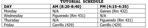 Team Tutorial Schedule
